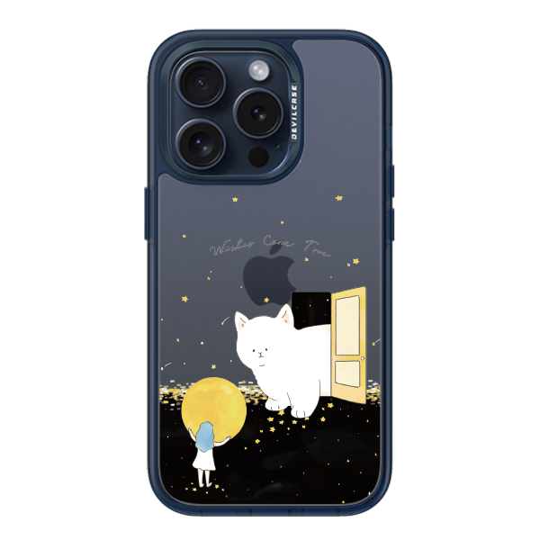 彩繪手機殼 - 星空下的小白貓 | 惡魔防摔殼(標準版): 透海藍
