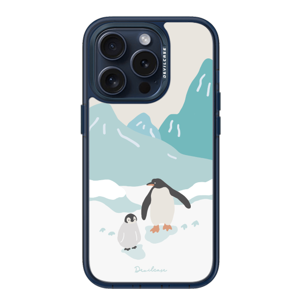 彩繪手機殼 - 企鵝寶寶與他的家長 | 惡魔防摔殼(標準版): 透海藍