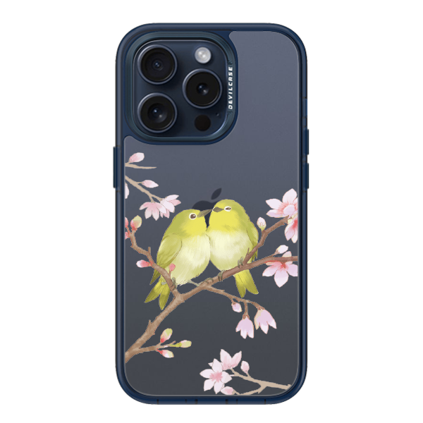彩繪手機殼 - 桃花與綠繡眼 | 惡魔防摔殼(標準版): 透海藍