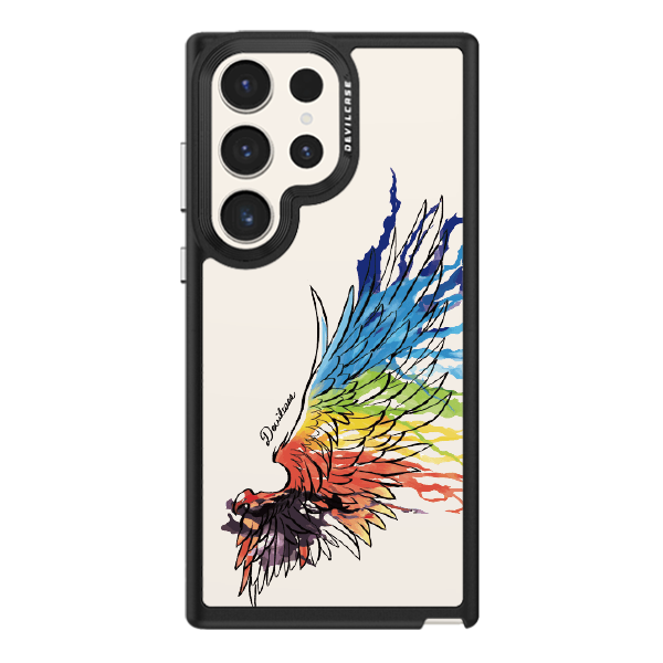 彩繪手機殼 - 彩虹和平翅膀(右黑) | 惡魔防摔殼(標準版): 黑色
