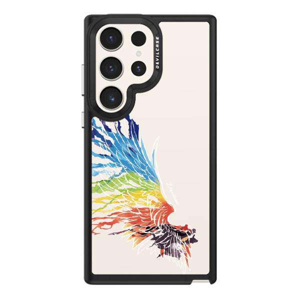 彩繪手機殼 - 彩虹和平翅膀(左白) | 惡魔防摔殼(標準版): 黑色