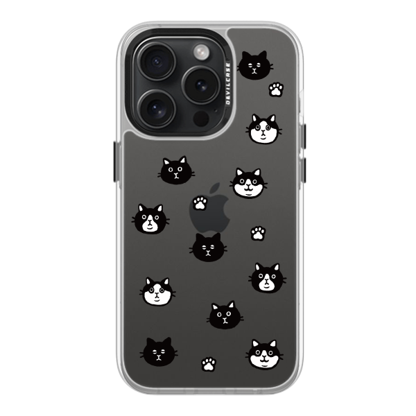 彩繪手機殼 - 黑白貓印花 | 惡魔防摔殼(標準版): 透明