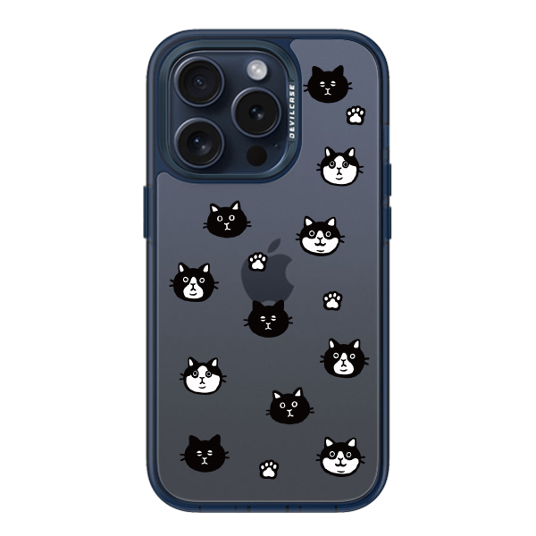 彩繪手機殼 - 黑白貓印花 | 惡魔防摔殼(標準版): 透海藍